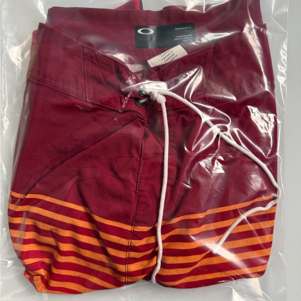 Oakley Maroon Swim Trunks with White Drawstring